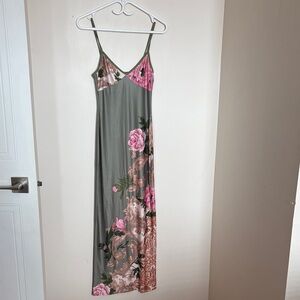 Floral Maxi Dress with Pink and Green Accents